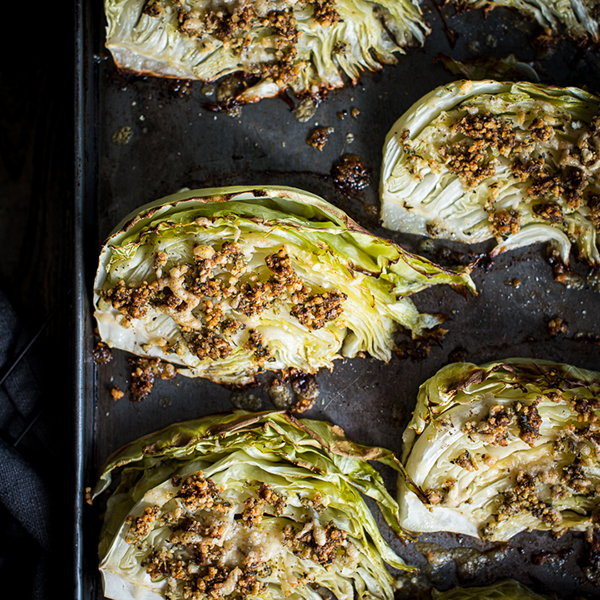 Roasted Parmesan Cabbage Wedges with Lemon Tahini Dressing - Here In ...