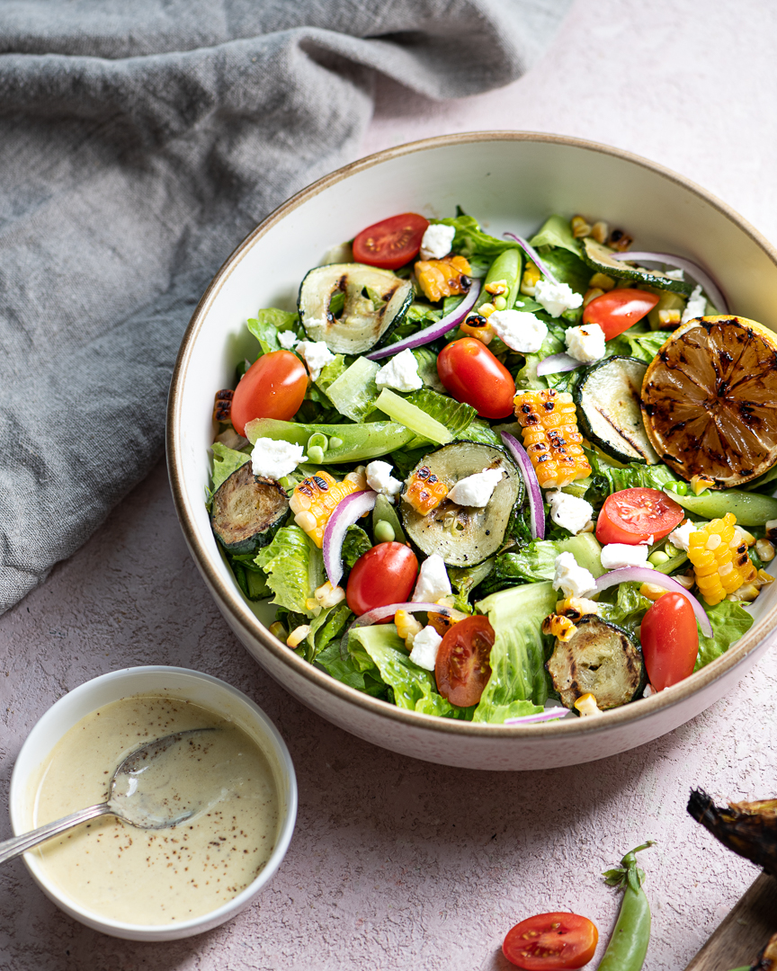 Grilled Romaine Lettuce and Corn Salad with Goat Cheese Here In The Midst